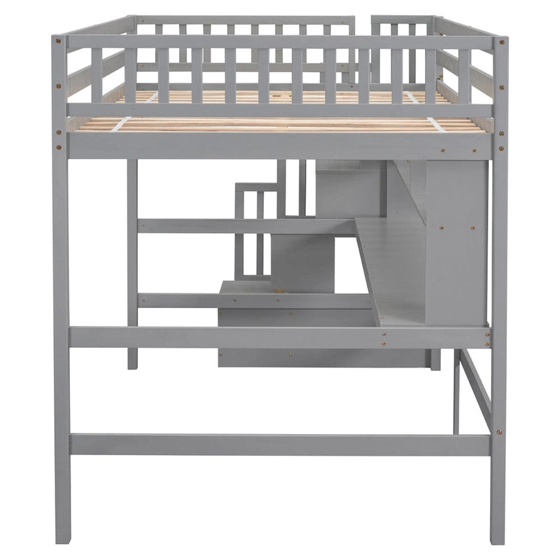 Full Size Loft Bed with Desk and Shelves