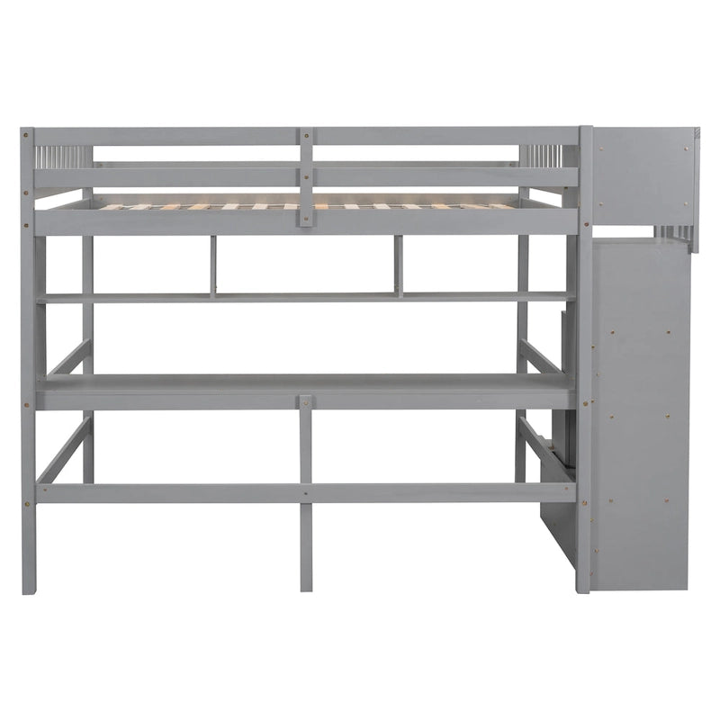 Full Size Loft Bed with Desk and Shelves