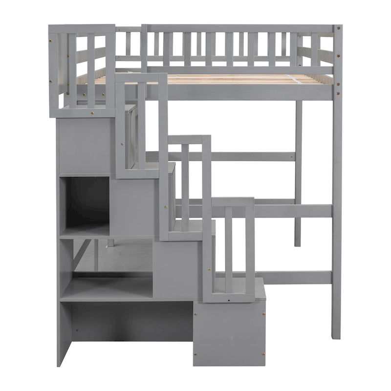 Full Size Loft Bed with Desk and Shelves