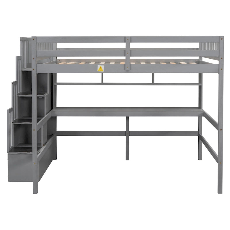 Full Size Loft Bed with Desk and Shelves