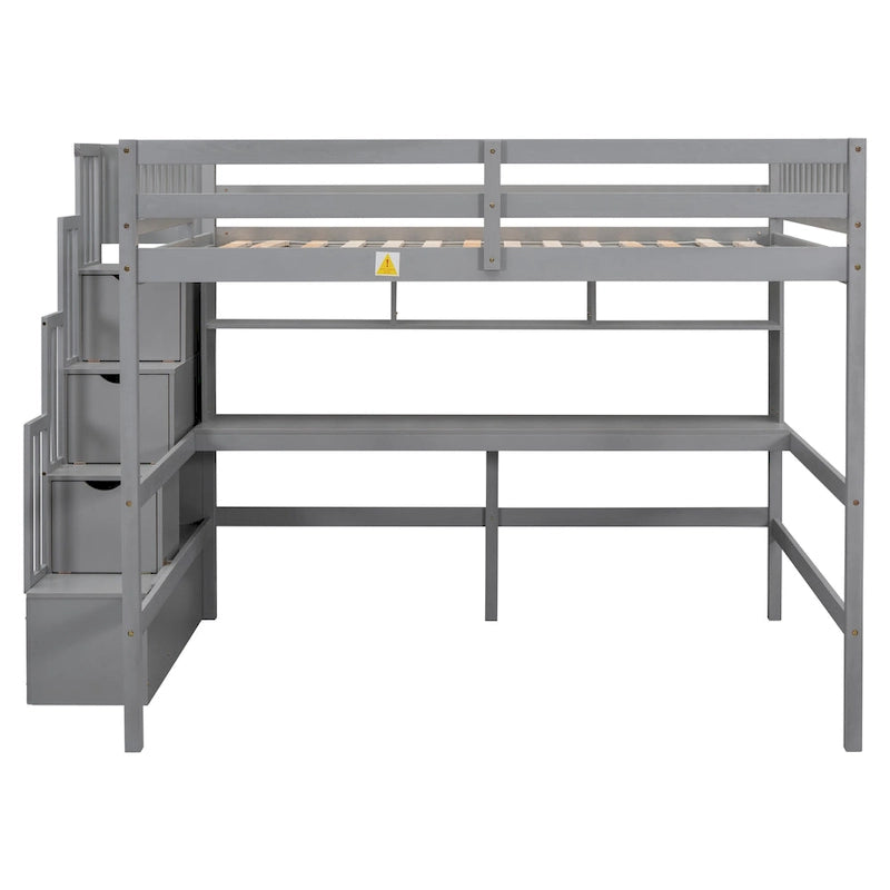 Full Size Loft Bed with Desk and Shelves