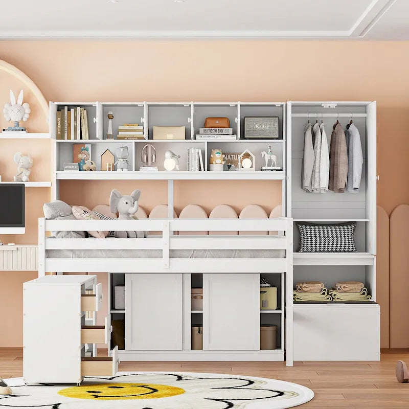 Nestfair Full Size Wooden Loft Bed Big Storage with Under-bed Desk