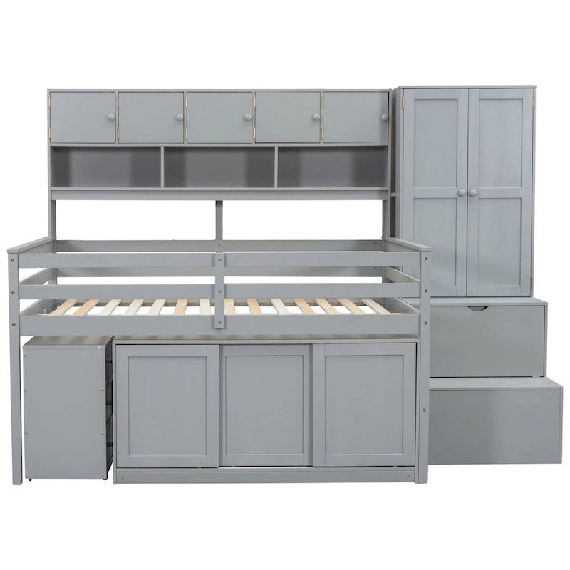 Full Size Wooden Loft Bed Big Storage with Under-bed Desk