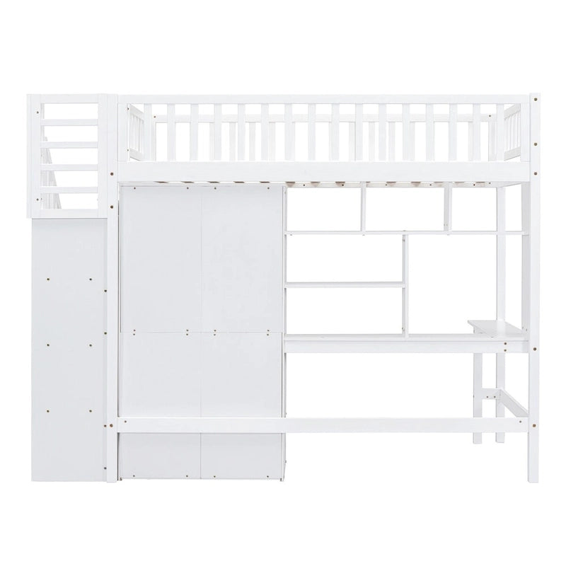 Twin size Loft Bed with Bookshelf,Drawers,Desk,and Wardrobe