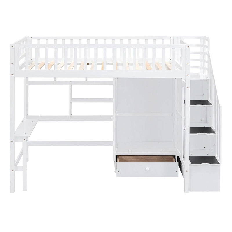 Twin size Loft Bed with Bookshelf,Drawers,Desk,and Wardrobe