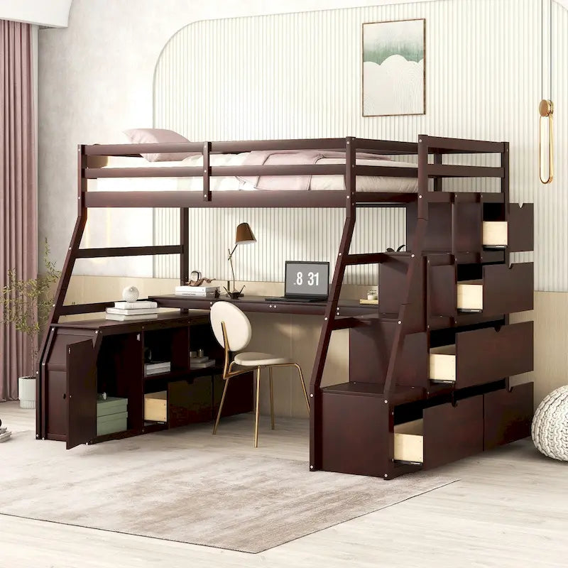 Twin Loft Bed with Integrated Drawers, Shelves & Desk for Versatile Use