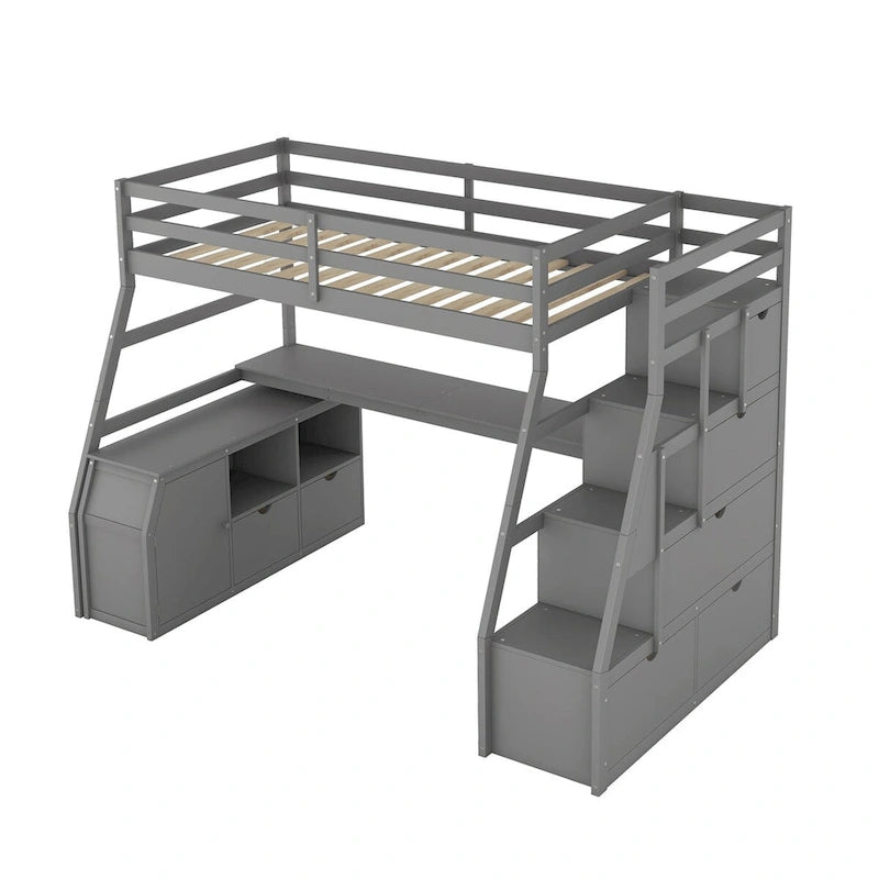 Twin Loft Bed with Integrated Drawers, Shelves & Desk for Versatile Use