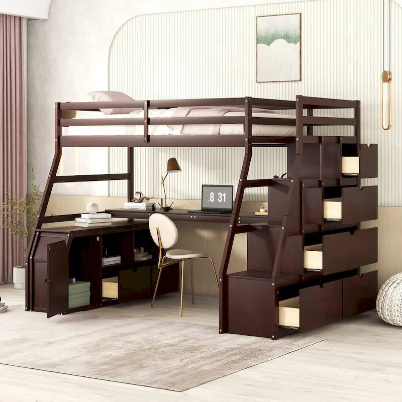 Twin Loft Bed with Integrated Drawers, Shelves & Desk for Versatile Use