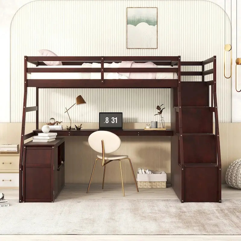 Twin Loft Bed with Integrated Drawers, Shelves & Desk for Versatile Use