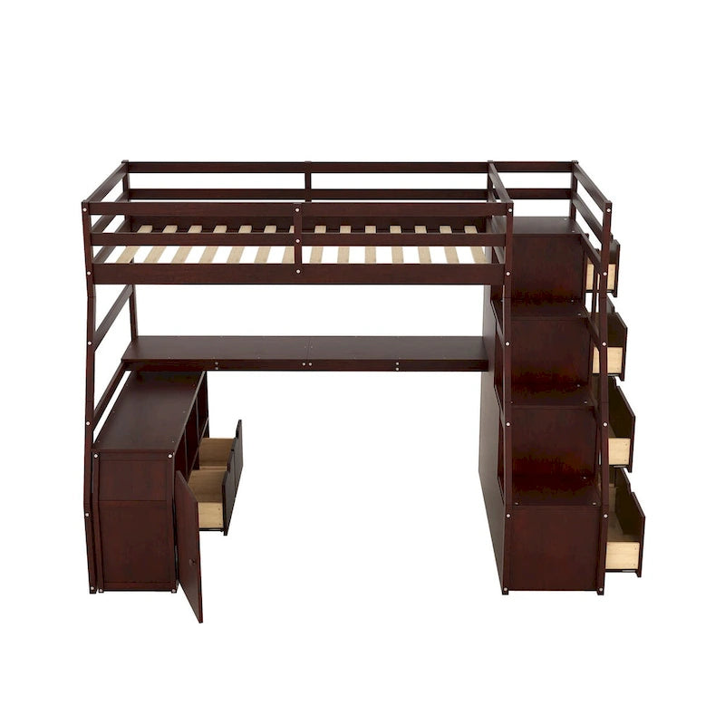 Twin Loft Bed with Integrated Drawers, Shelves & Desk for Versatile Use