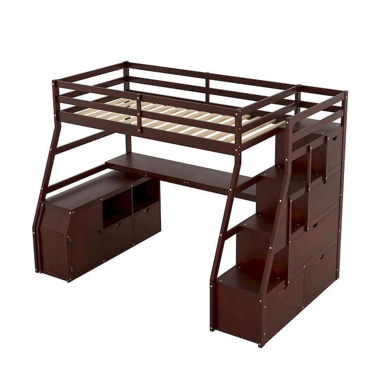 Twin Loft Bed with Integrated Drawers, Shelves & Desk for Versatile Use