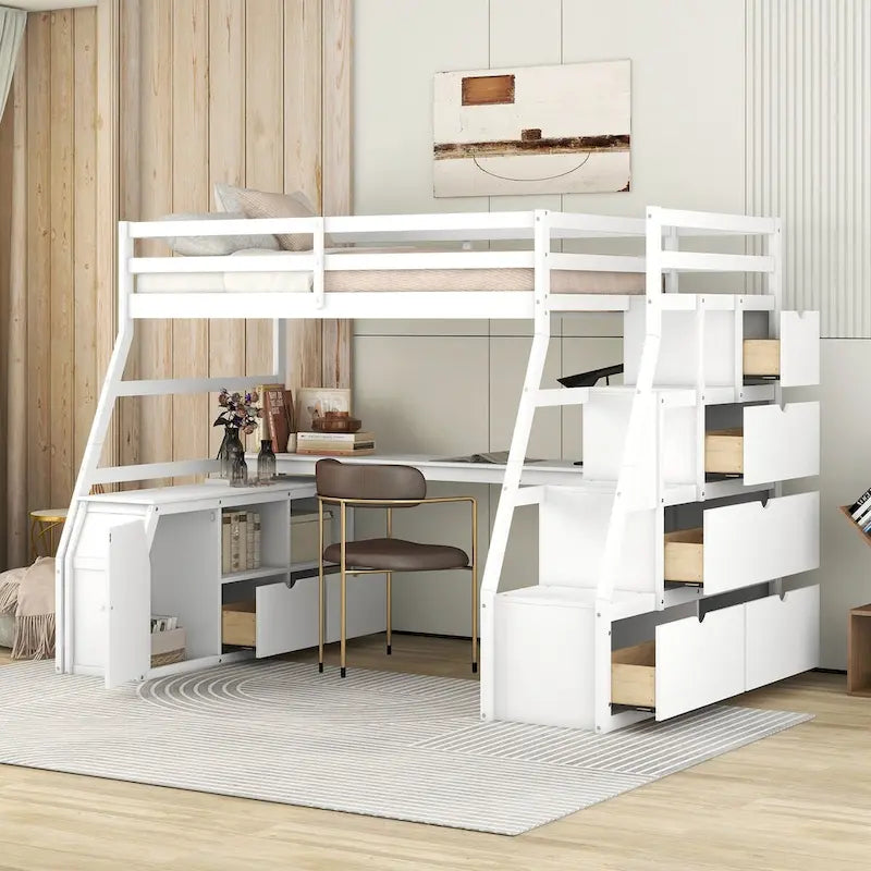 Twin Loft Bed with Integrated Drawers, Shelves & Desk for Versatile Use