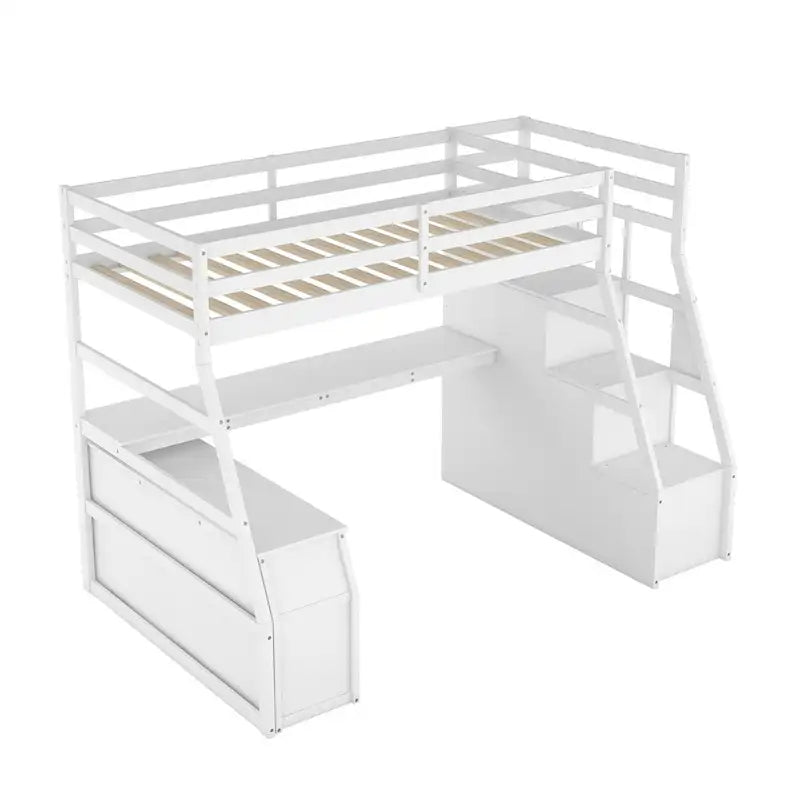 Twin Loft Bed with Integrated Drawers, Shelves & Desk for Versatile Use