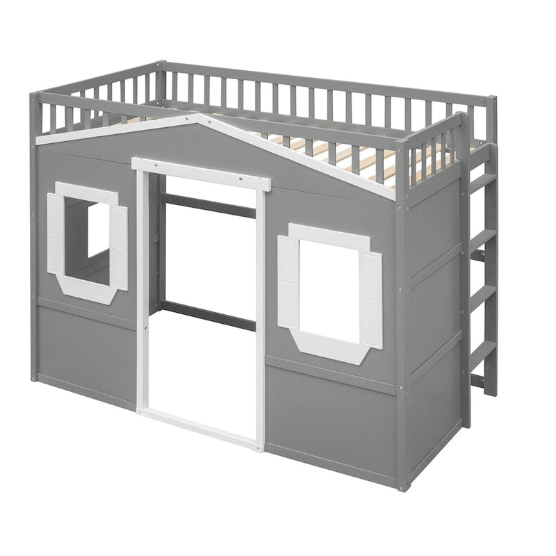 Twin Size Creativity House Bed Wood Loft Bed with Ladder