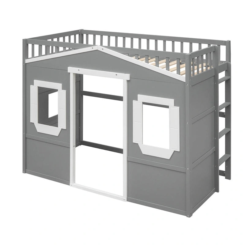 Twin Size Creativity House Bed Wood Loft Bed with Ladder