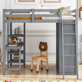 Gray Full Size Loft Bed with Wardrobe and Desk and Shelves