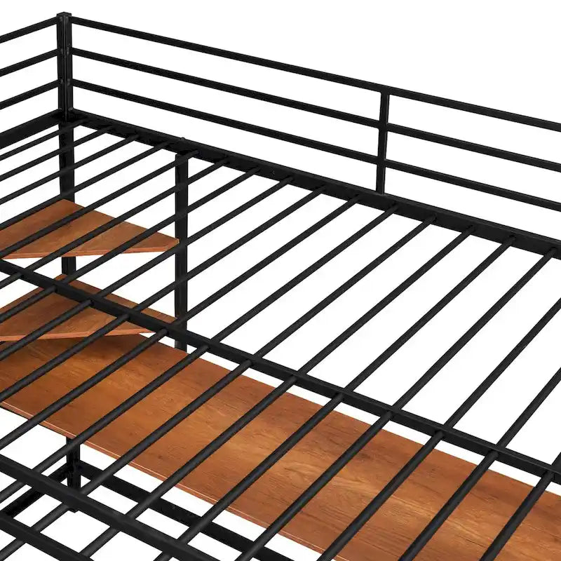 Metal Loft Bed with Desk and Shelves, Full Size