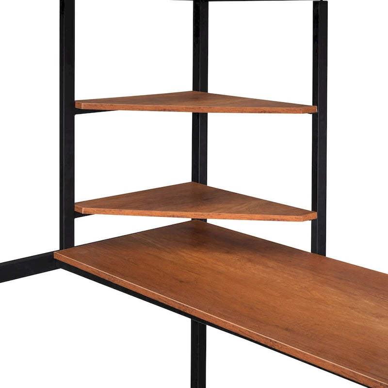 Metal Loft Bed with Desk and Shelves, Full Size