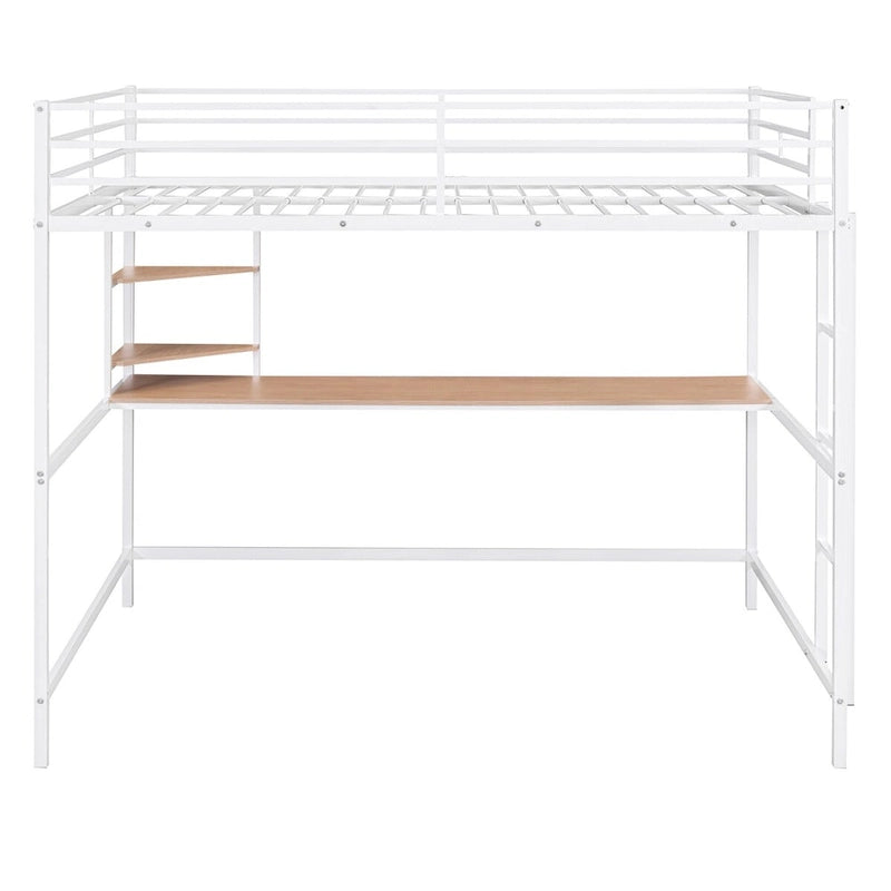 Metal Loft Bed with Desk and Shelves, Full Size