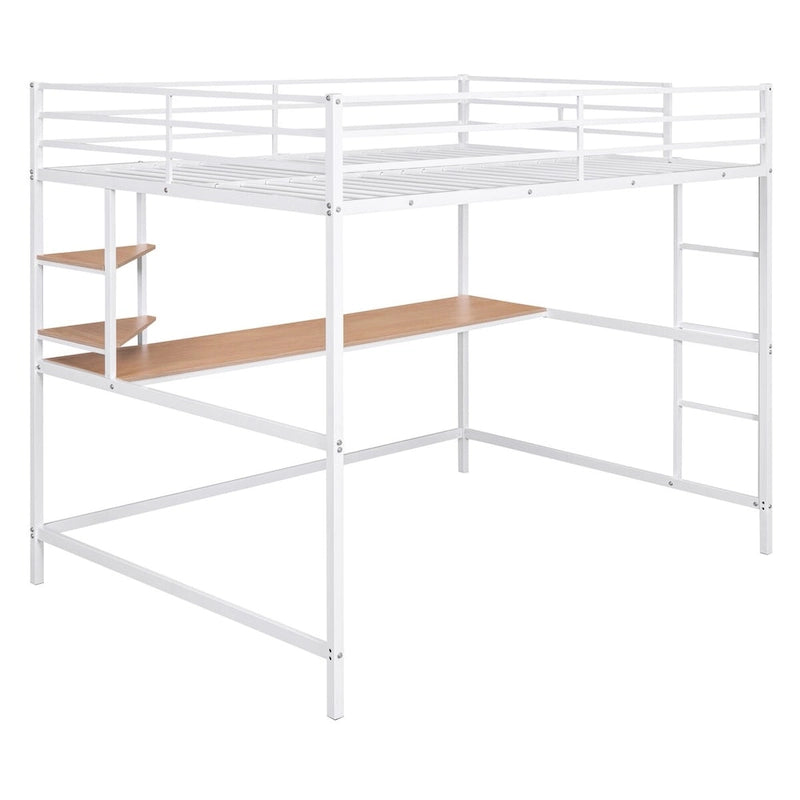 Metal Loft Bed with Desk and Shelves, Full Size