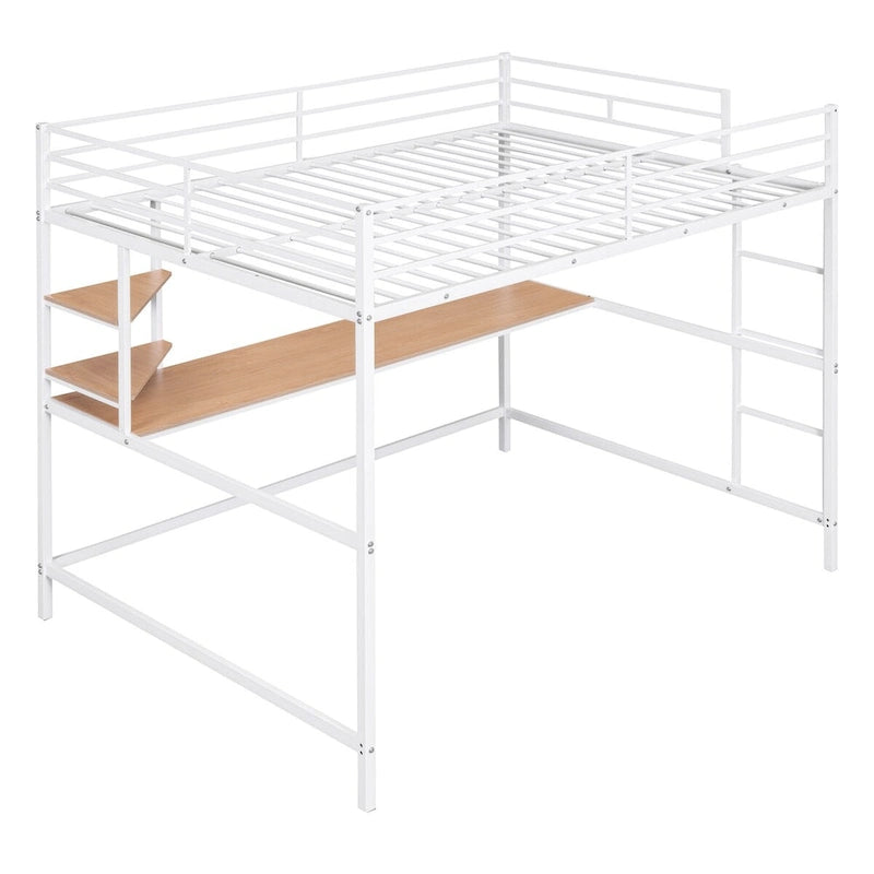 Metal Loft Bed with Desk and Shelves, Full Size