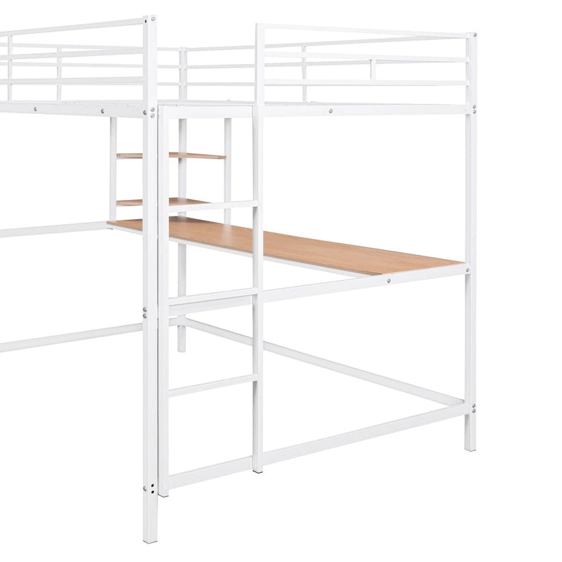 Metal Loft Bed with Desk and Shelves, Full Size