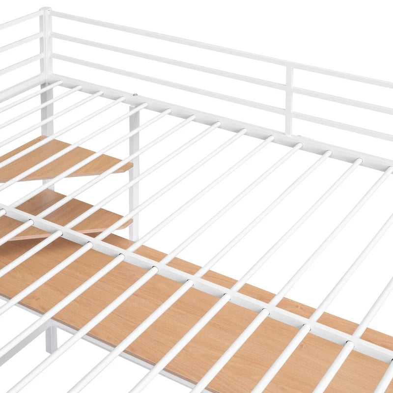 Metal Loft Bed with Desk and Shelves, Full Size