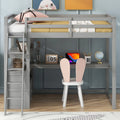 Twin Size Loft Bed with Desk and Shelves, Two Built-in Drawers