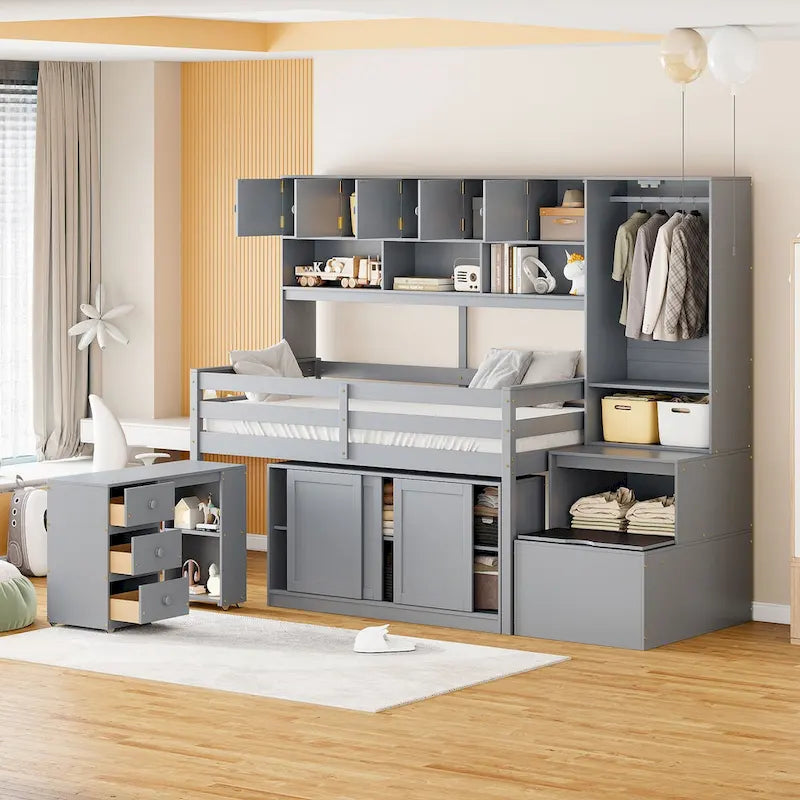 Twin Size Wooden Loft Bed