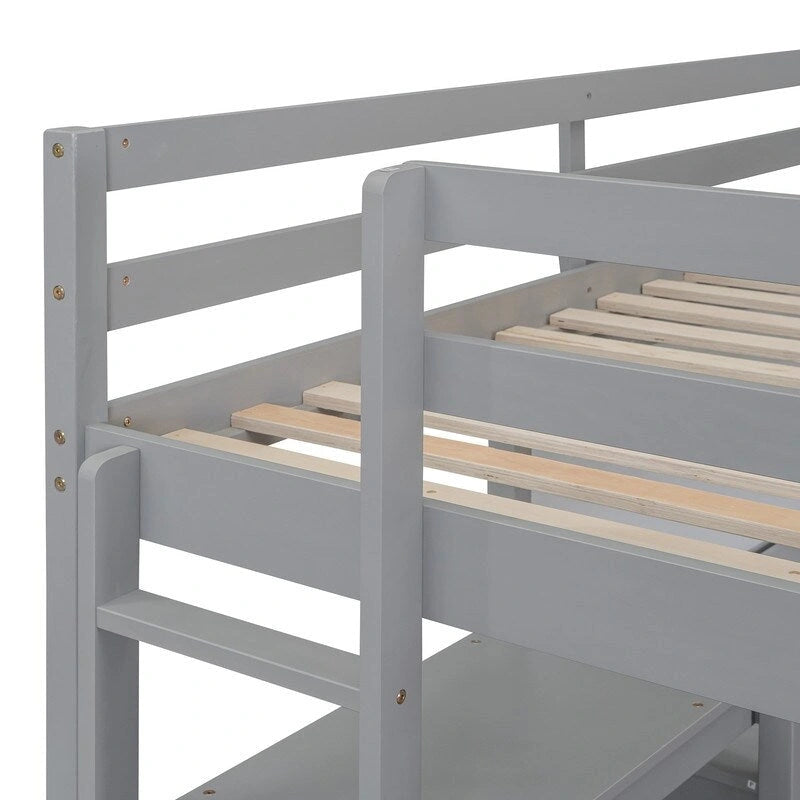 Full Size Wooden Loft Bed with Shelves, Desk and Writing Board