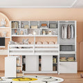 Full Size Wooden Loft Bed with Under-bed Desk, Drawers, Shelves and Wardrobe