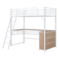 White Twin Metal Loft Bed with Shelves & Desk