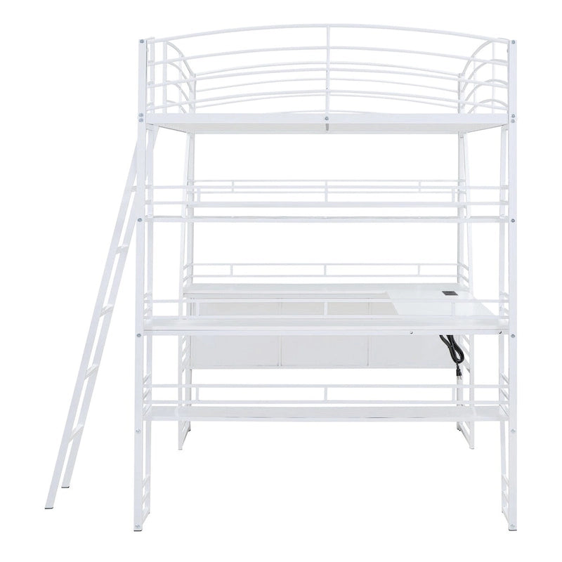 Full Size Loft Bed with 4 Layers of Shelves and L Shaped Desk