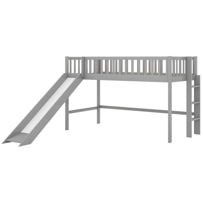 Twin Size Low Loft Bed with Ladder and Slide