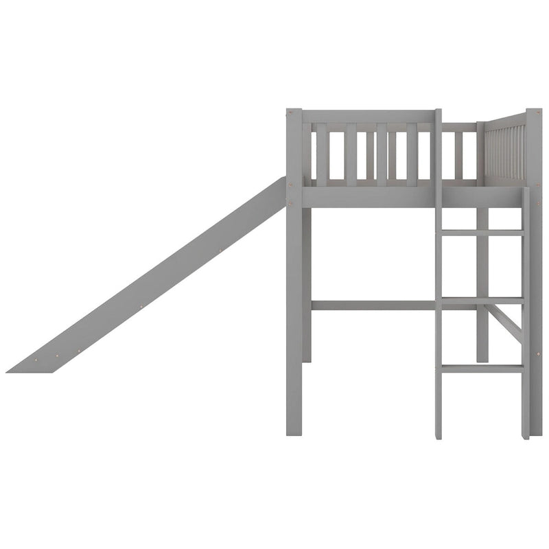Twin Size Low Loft Bed with Ladder and Slide