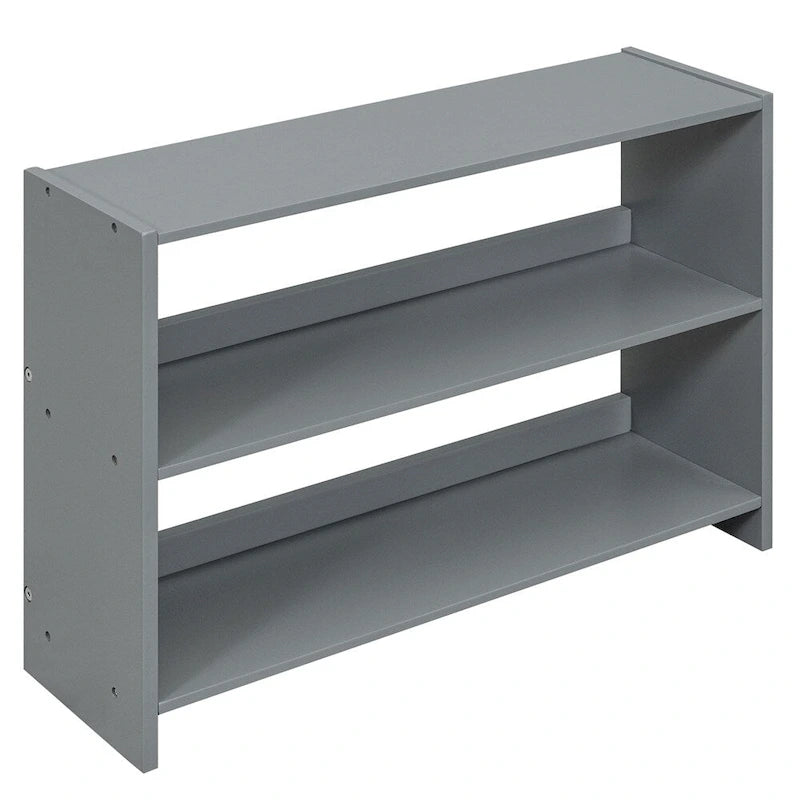 Twin Size Low Loft Bed with Two Movable Shelves and Ladder