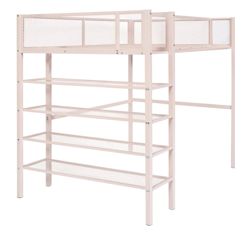 Pink Modern Style Twin Size Multi-functional Loft Bed with Storage