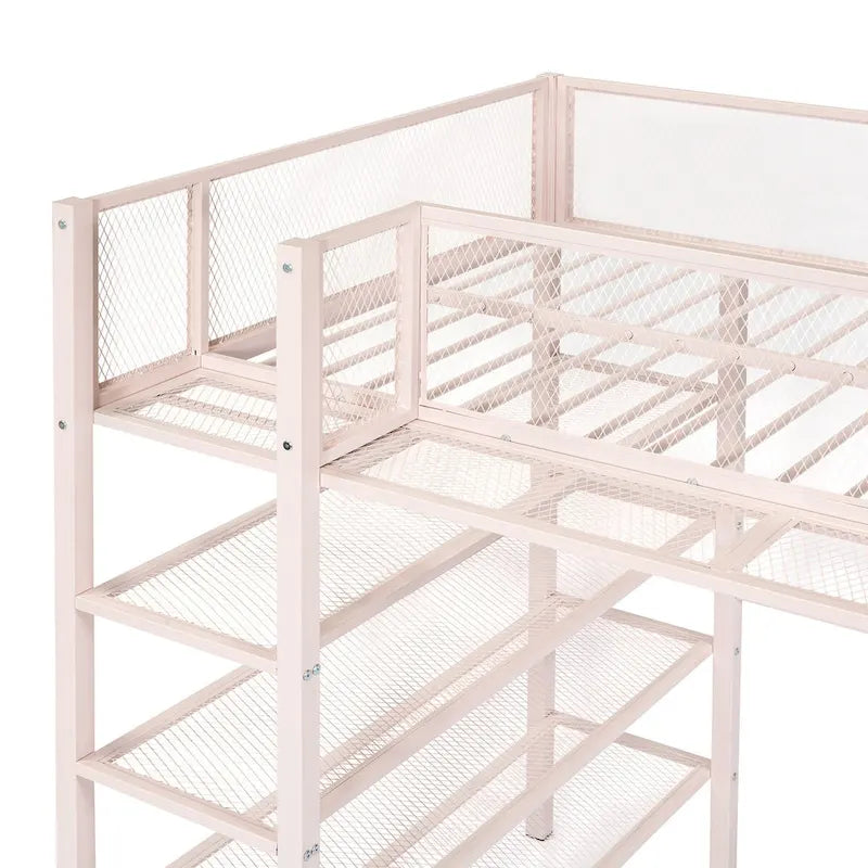 Pink Modern Style Twin Size Multi-functional Loft Bed with Storage