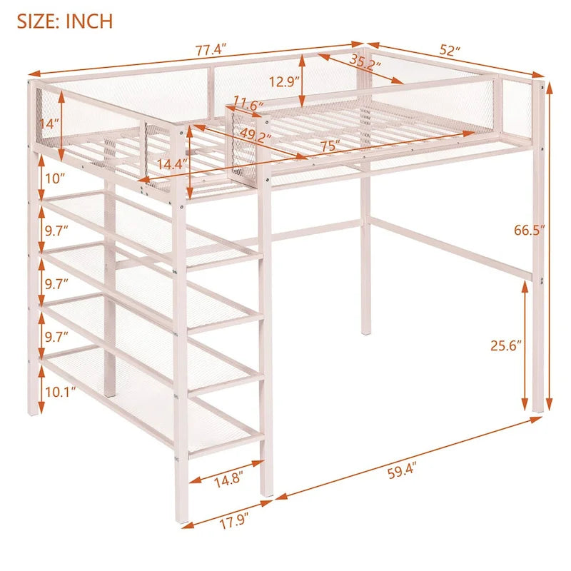 Pink Modern Style Twin Size Multi-functional Loft Bed with Storage