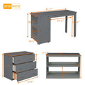 Gray Multiple Functions Twin Low Loft Bed with Cabinet, Shelves and Rolling Portable Desk