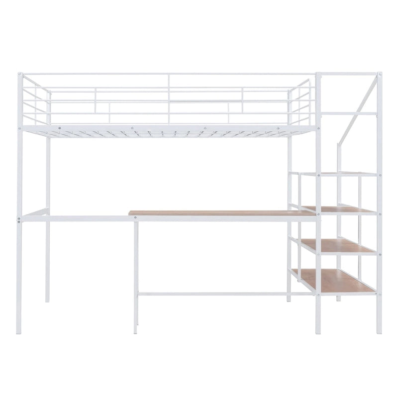Full Size Metal Loft Bed with Built in Desk and Lateral Storage Ladder