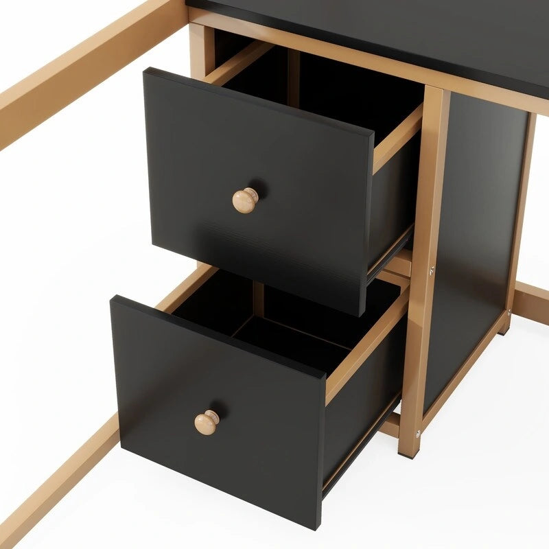 Full Size Metal Loft Bed with Desk, Cabinets, Drawers and Bedside Tray, Charging Station, USB and socket